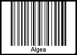 Der Voname Algea als Barcode und QR-Code