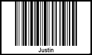Der Voname Justin als Barcode und QR-Code