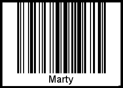Der Voname Marty als Barcode und QR-Code