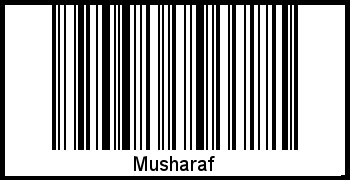 Der Voname Musharaf als Barcode und QR-Code