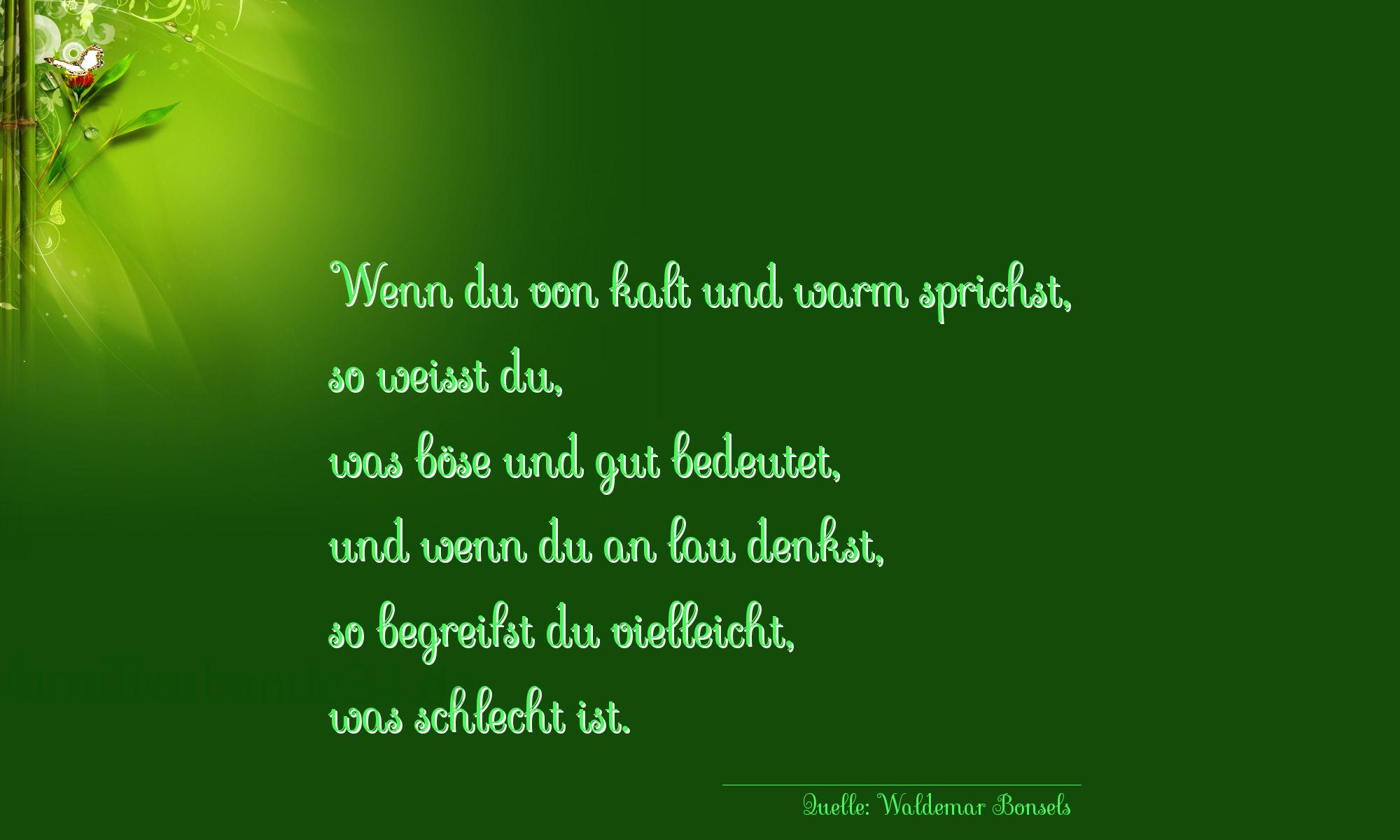 Aphorismus Nummer 1225 (von Waldemar Bonsels): "Wenn du von kalt und warm sprichst, so weisst du, was bö [...]