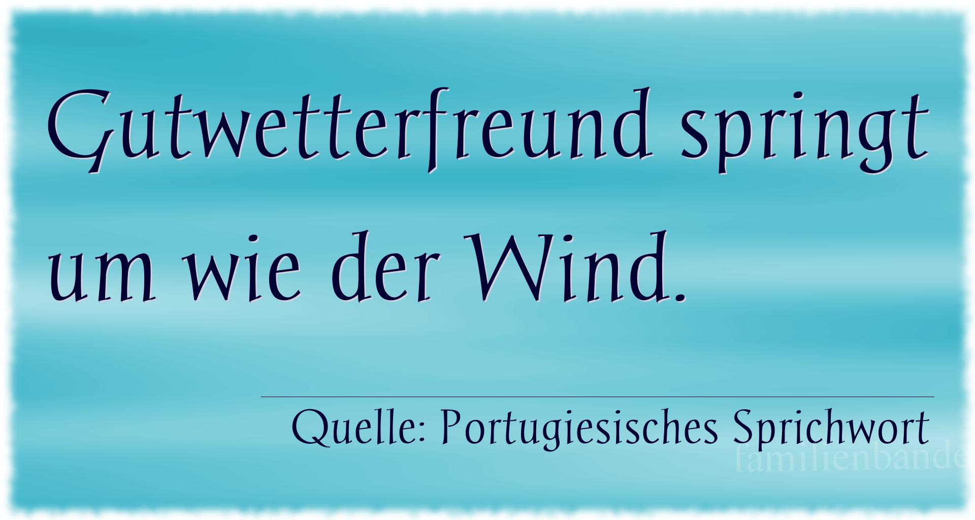 Aphorismus Nummer 1343 (Portugiesisches Sprichwort): Gutwetterfreund springt um wie der Wind. 